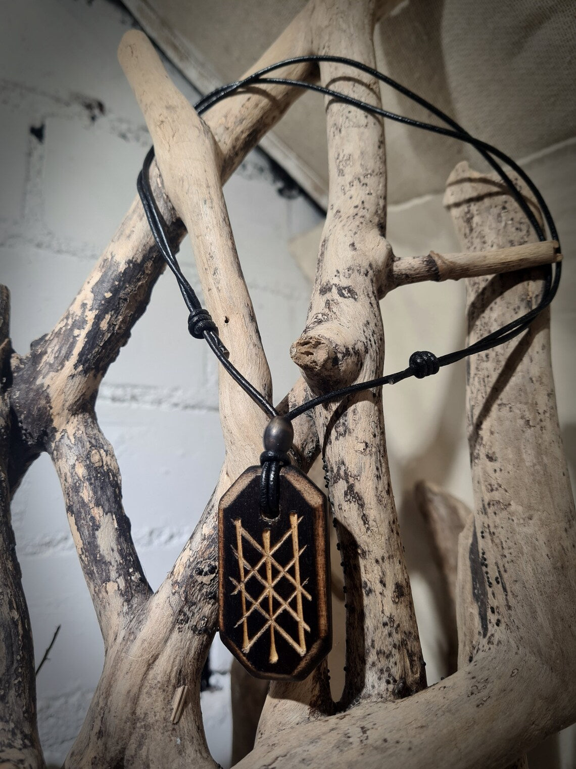 Web of Wyrd Birch Wood Carved  pendant