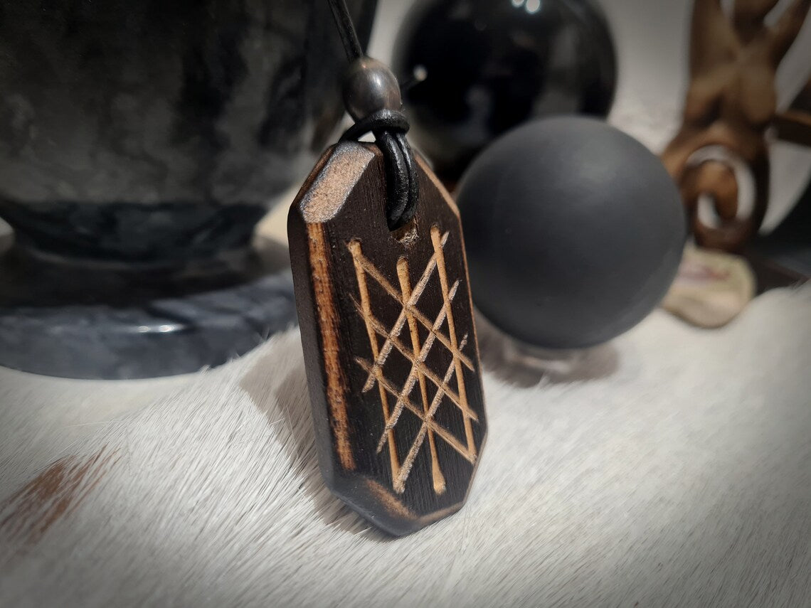 Web of Wyrd Birch Wood Carved  pendant