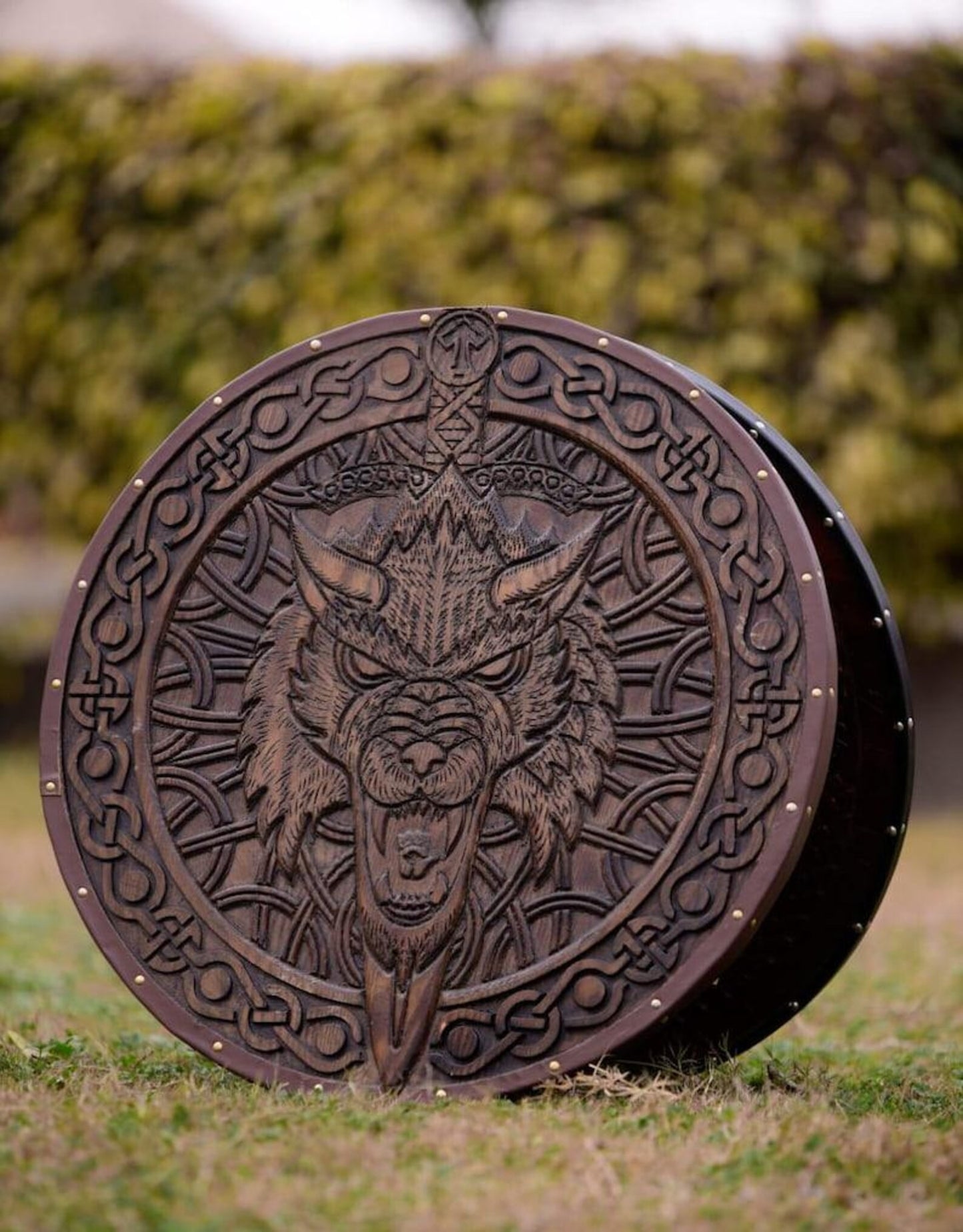 Handmade Viking Wolf Shield | Norse Round Fenrir Shield | Medieval LARP & Cosplay Shield | Viking Wall Decor