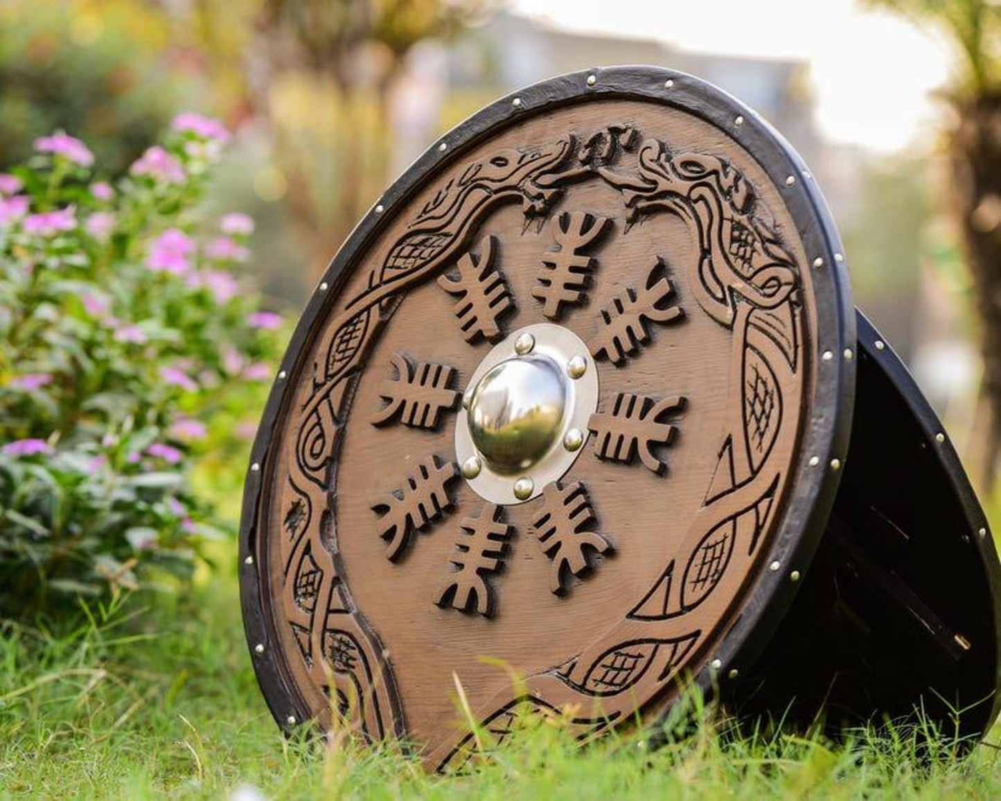 Viking Dragon Shield | Handmade Norse Mythology Round Shield Decor