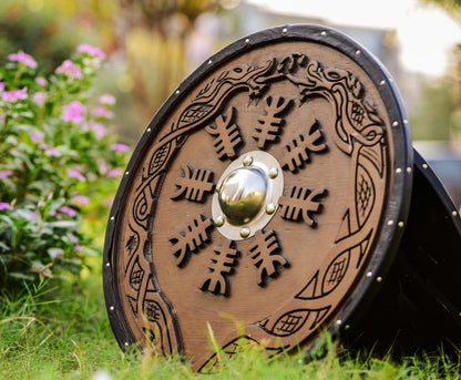 Viking Dragon Shield | Handmade Norse Mythology Round Shield Decor