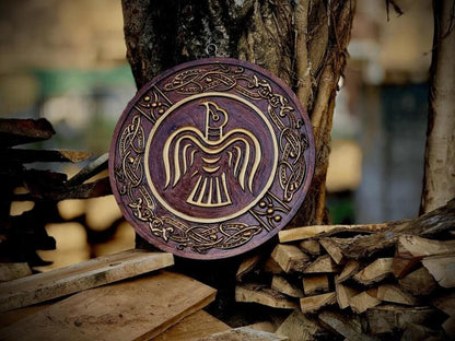 Raven Viking Shield | Norse Wall Art | Wood Carved Shield | Odin's Raven |