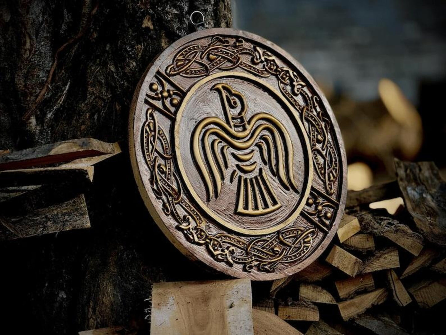 Raven Viking Shield | Norse Wall Art | Wood Carved Shield | Odin's Raven |