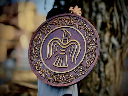 Raven Viking Shield | Norse Wall Art | Wood Carved Shield | Odin's Raven |