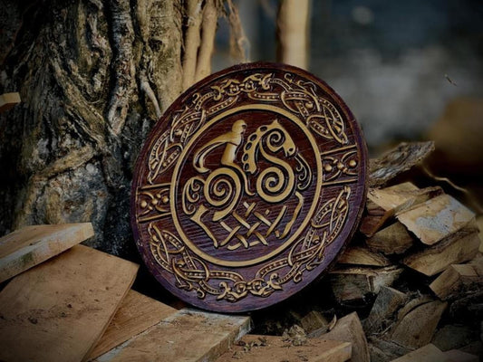 Hand-Carved Norse Wooden Shield Art