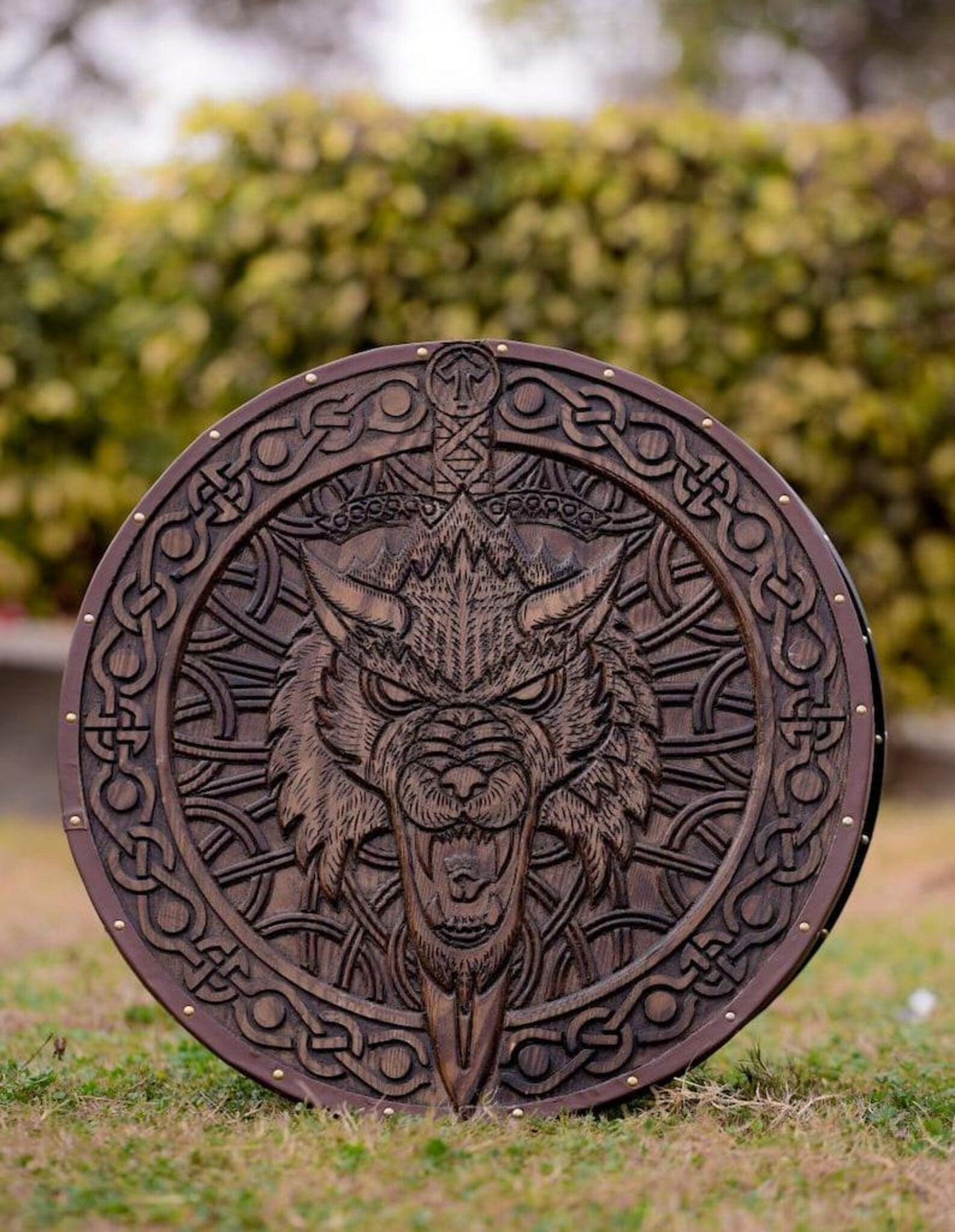 Handmade Viking Wolf Shield | Norse Round Fenrir Shield | Medieval LARP & Cosplay Shield | Viking Wall Decor