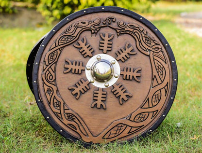 Viking Dragon Shield | Handmade Norse Mythology Round Shield Decor