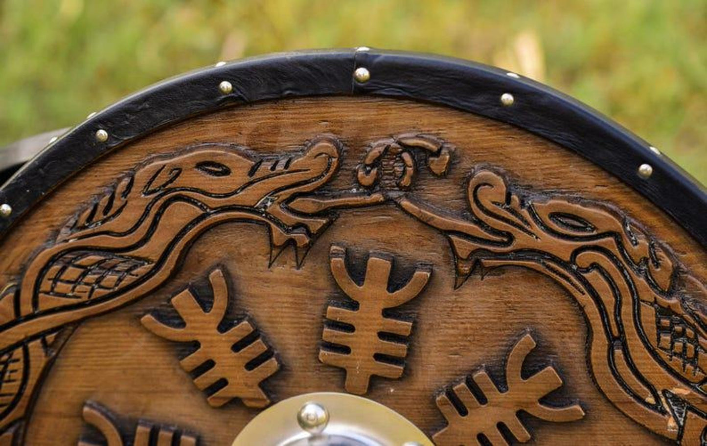 Viking Dragon Shield | Handmade Norse Mythology Round Shield Decor