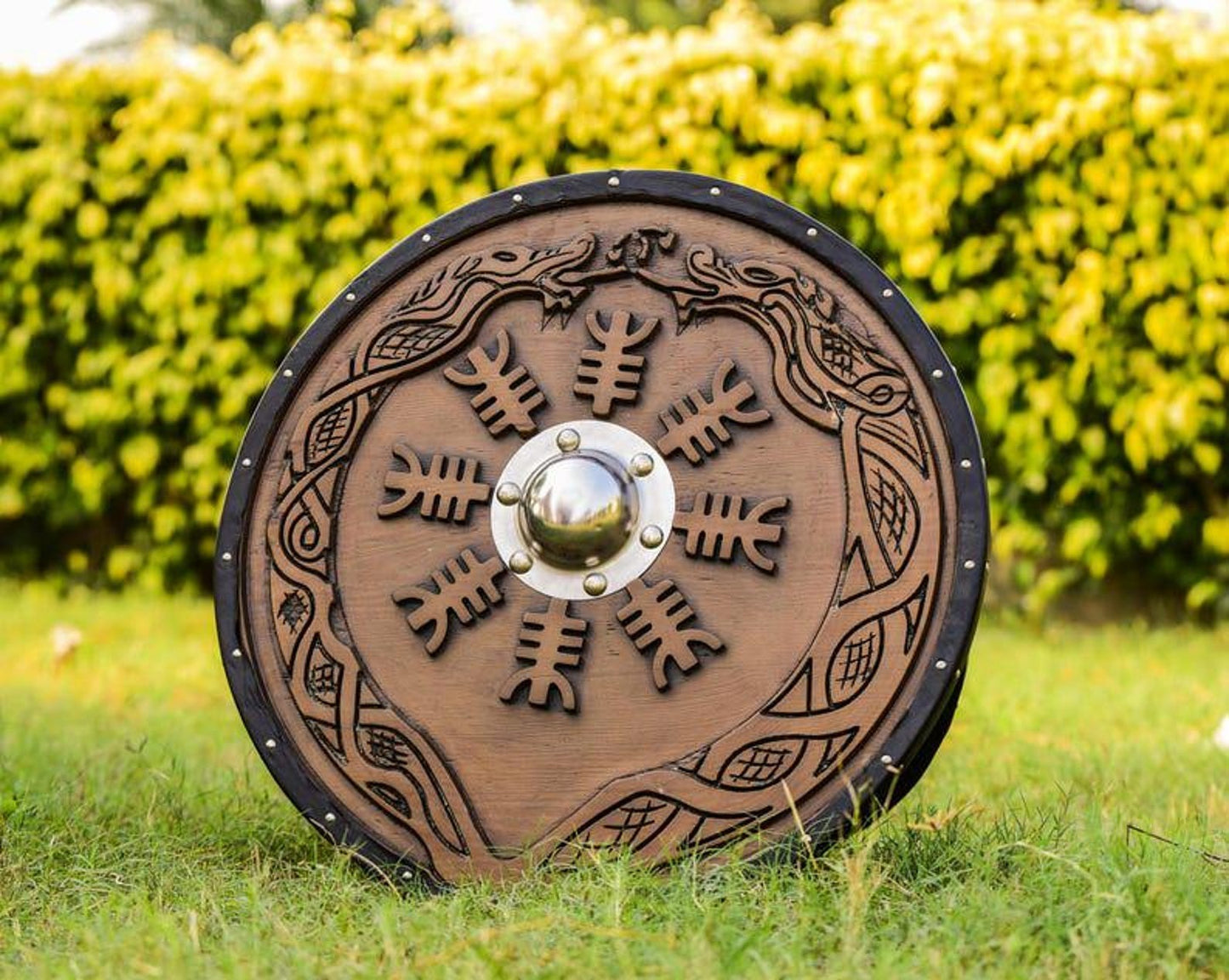 Viking Dragon Shield | Handmade Norse Mythology Round Shield Decor