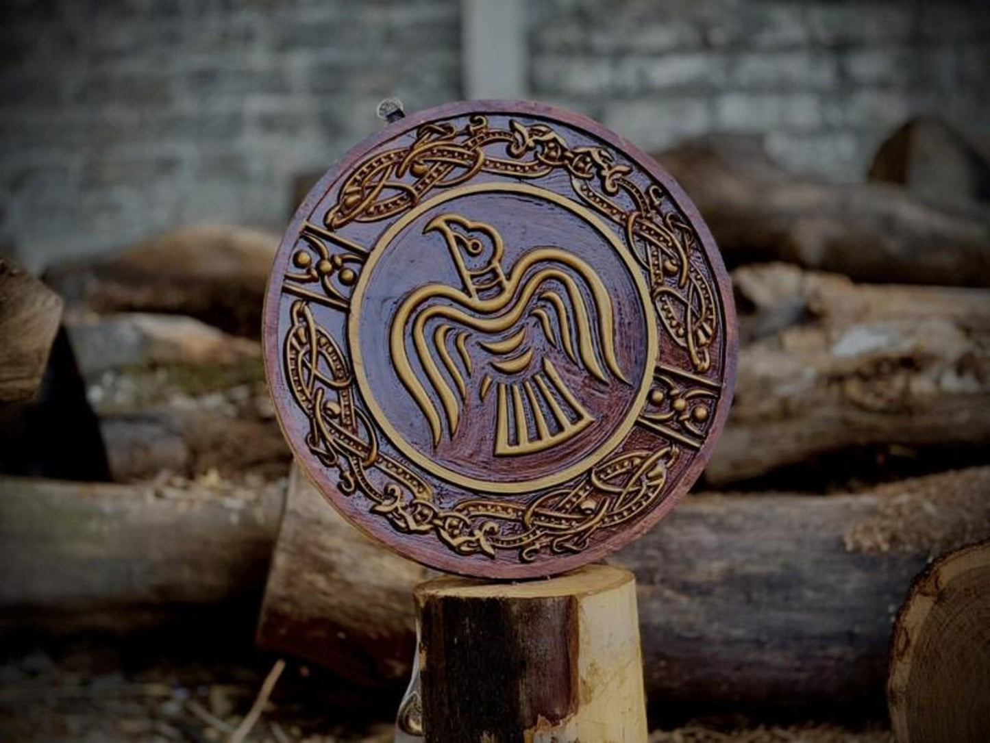 Raven Viking Shield | Norse Wall Art | Wood Carved Shield | Odin's Raven |
