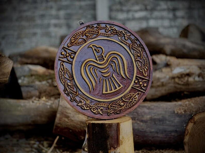 Raven Viking Shield | Norse Wall Art | Wood Carved Shield | Odin's Raven |