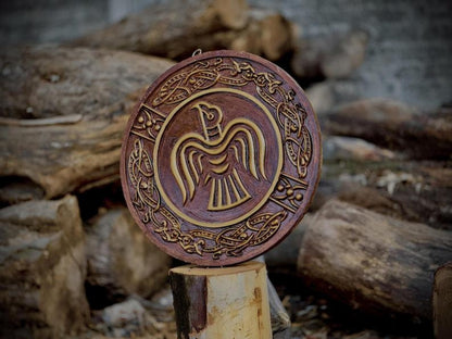 Raven Viking Shield | Norse Wall Art | Wood Carved Shield | Odin's Raven |