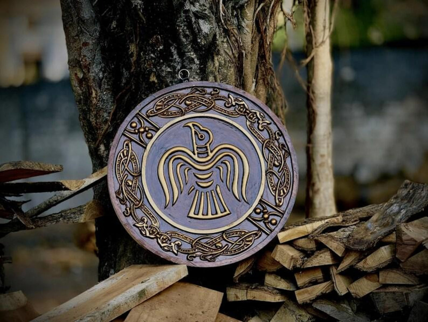 Raven Viking Shield | Norse Wall Art | Wood Carved Shield | Odin's Raven |