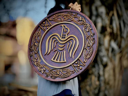 Raven Viking Shield | Norse Wall Art | Wood Carved Shield | Odin's Raven |