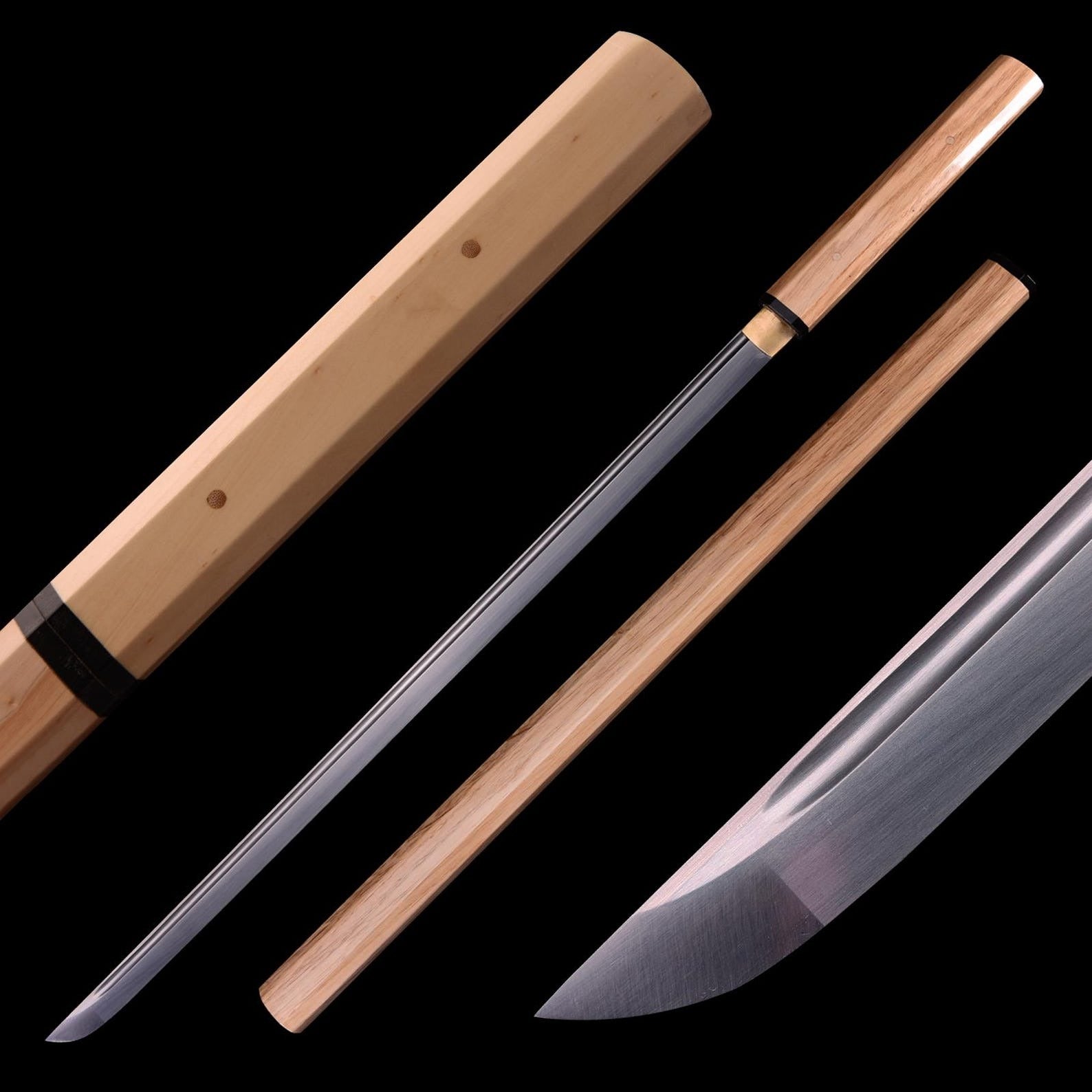 Handcrafted Octagonal Shirasaya Katana - Natural Light Wood Japanese Samurai Sword