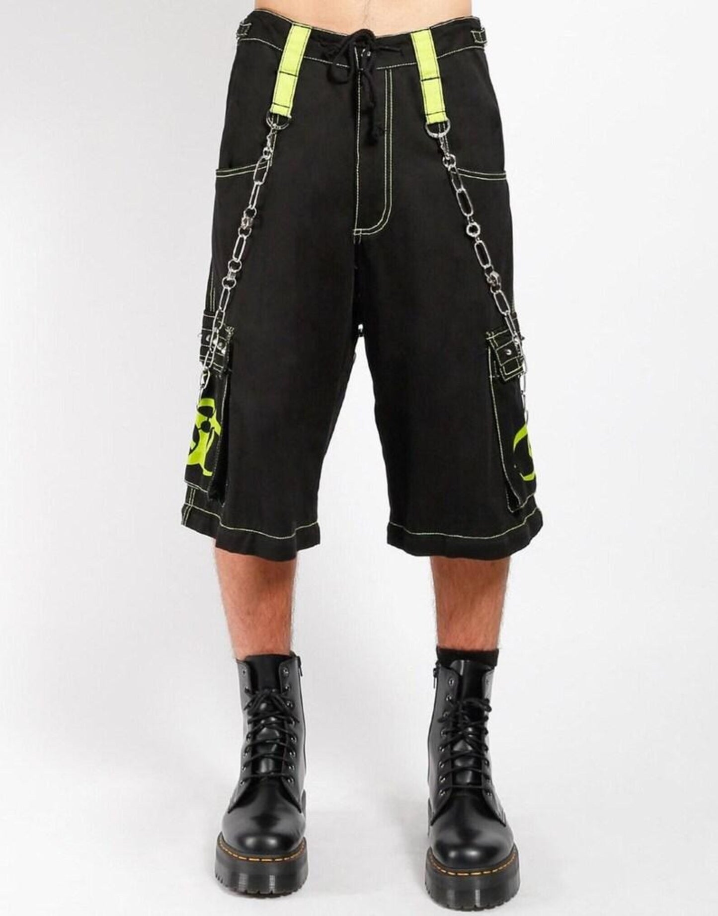 Gothic Cargo Pants with Neon Green Chains | Cyberpunk Streetwear