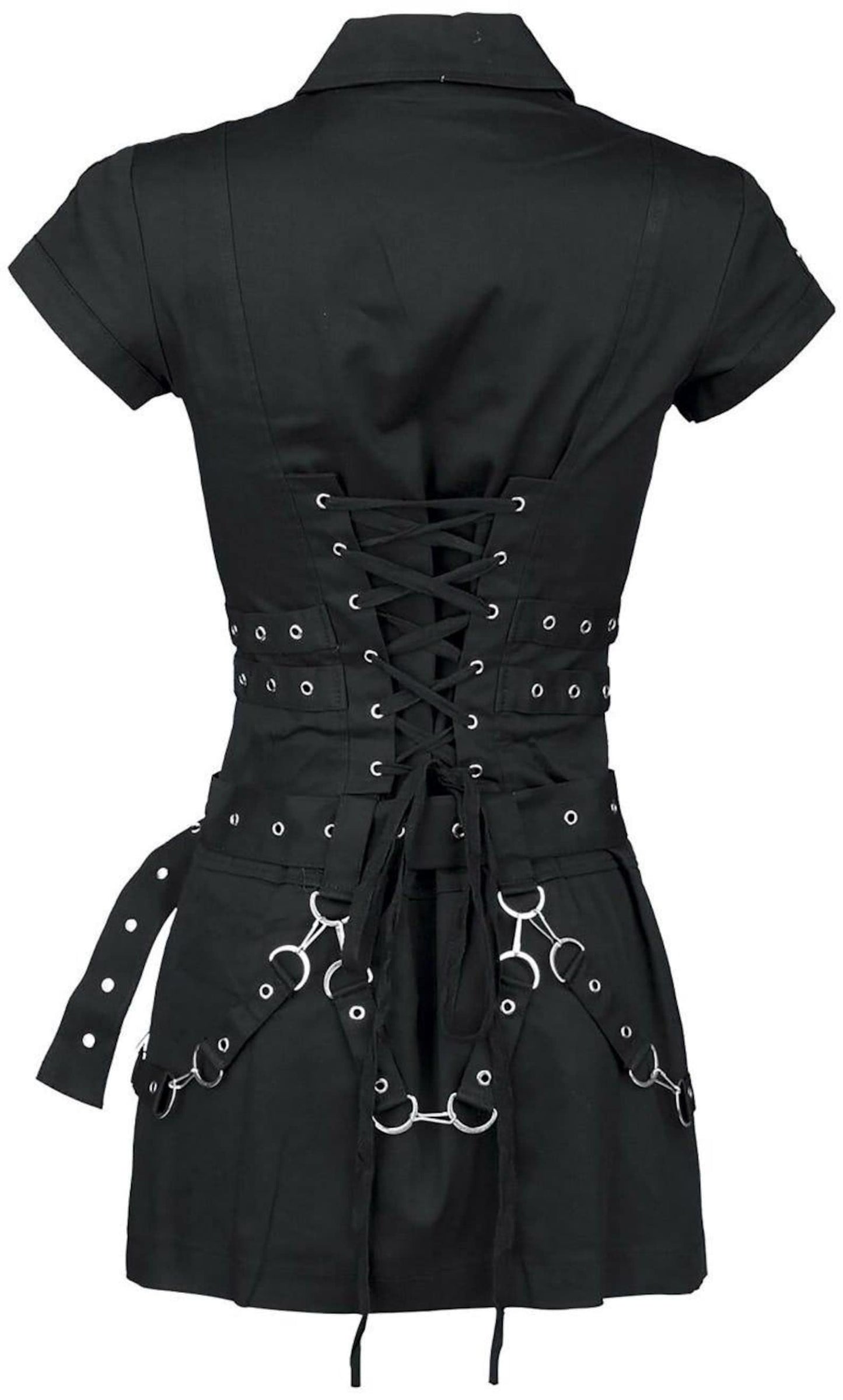 Black Gothic Lace-Up Dress | Punk Steampunk Zipper Mini Dress