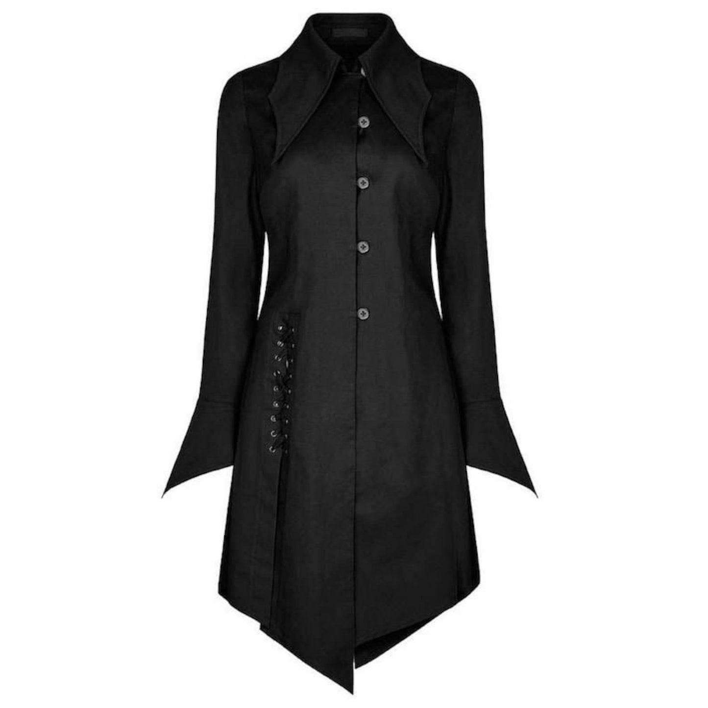 Black Lace-Up Trench Coat | Gothic Steampunk Victorian Outerwear