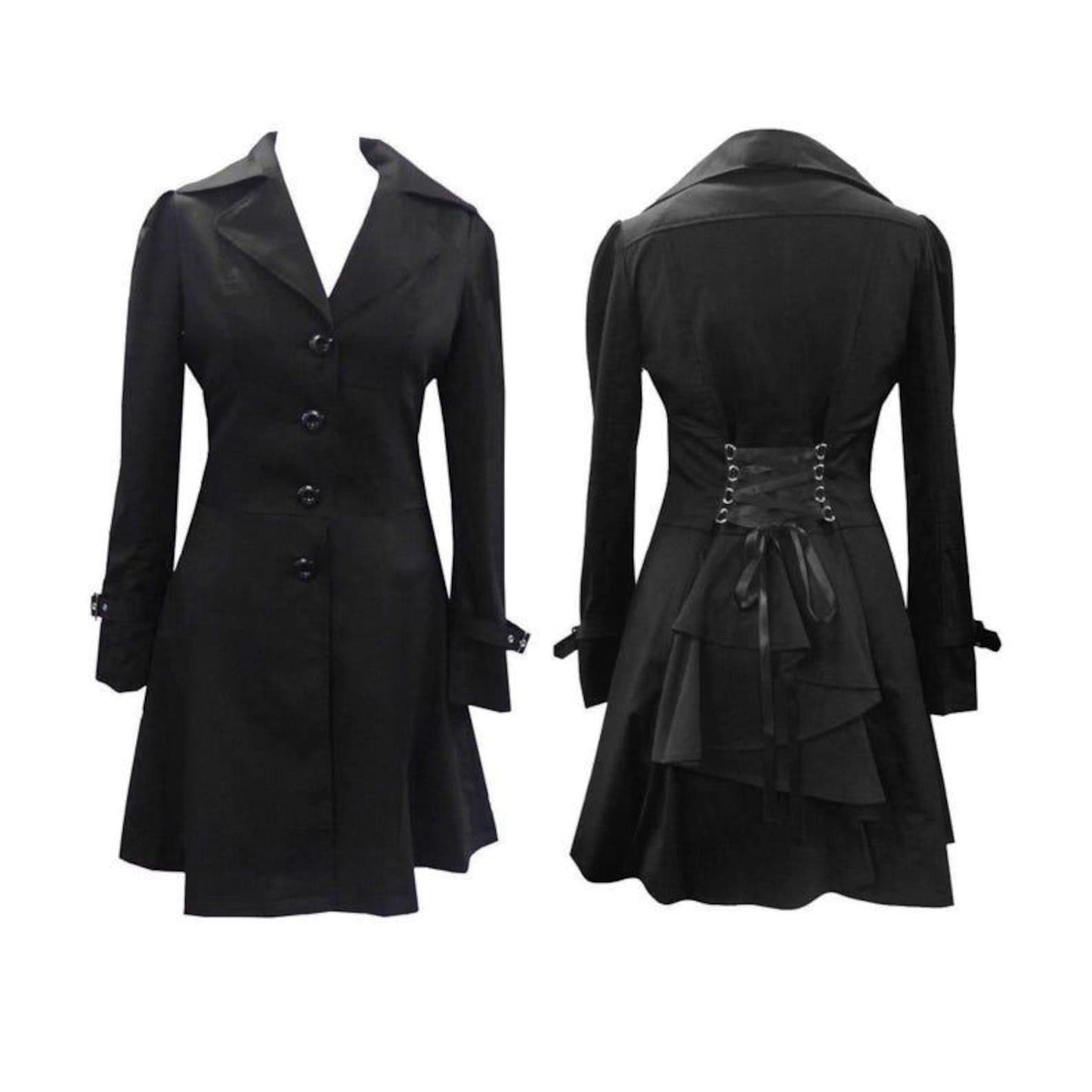 Black Glossy Vinyl Trench Coat | Women's Punk Goth Lace-Up Jacket
