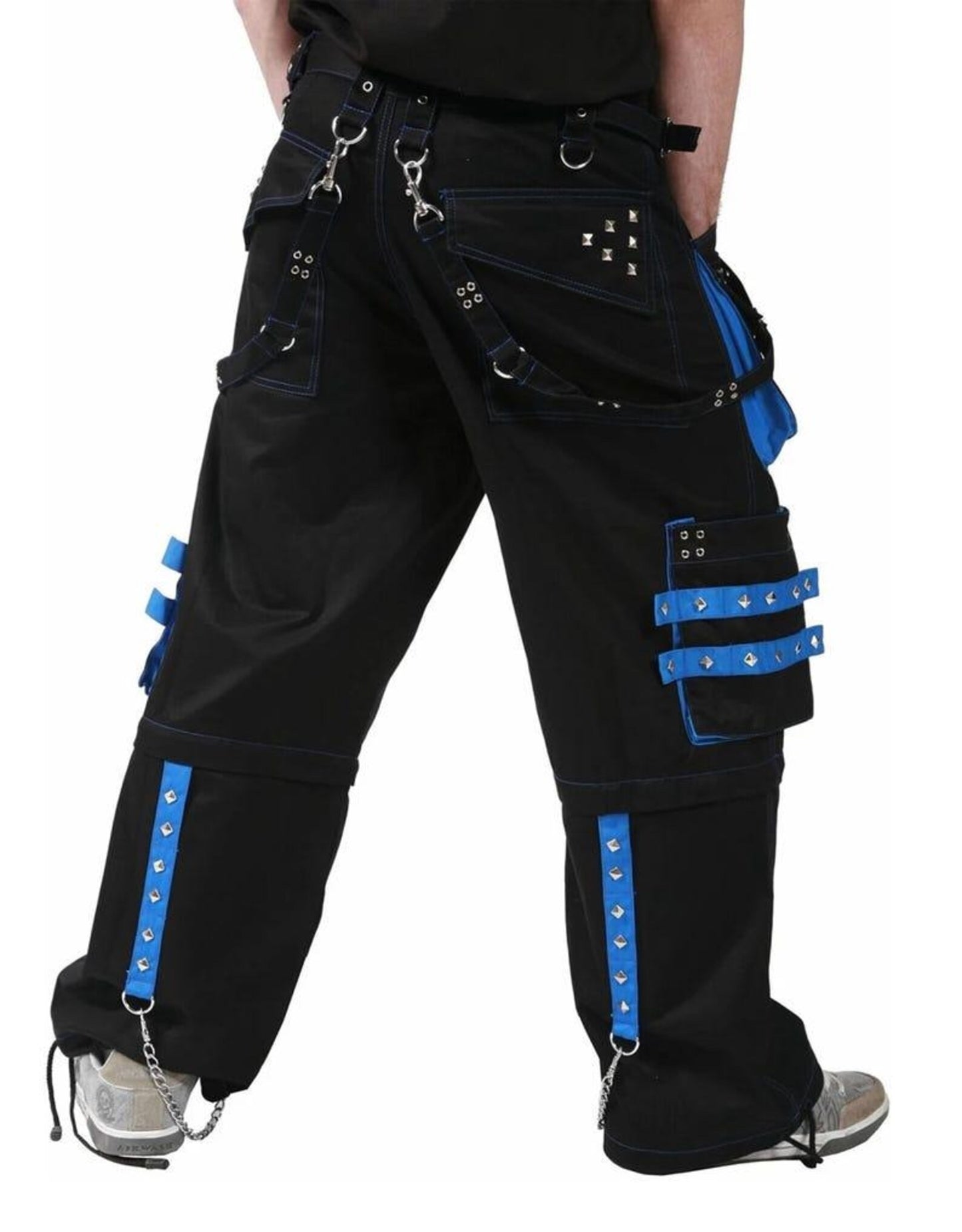 Punk Cargo Pants: Black & Blue Tactical Trousers with Straps