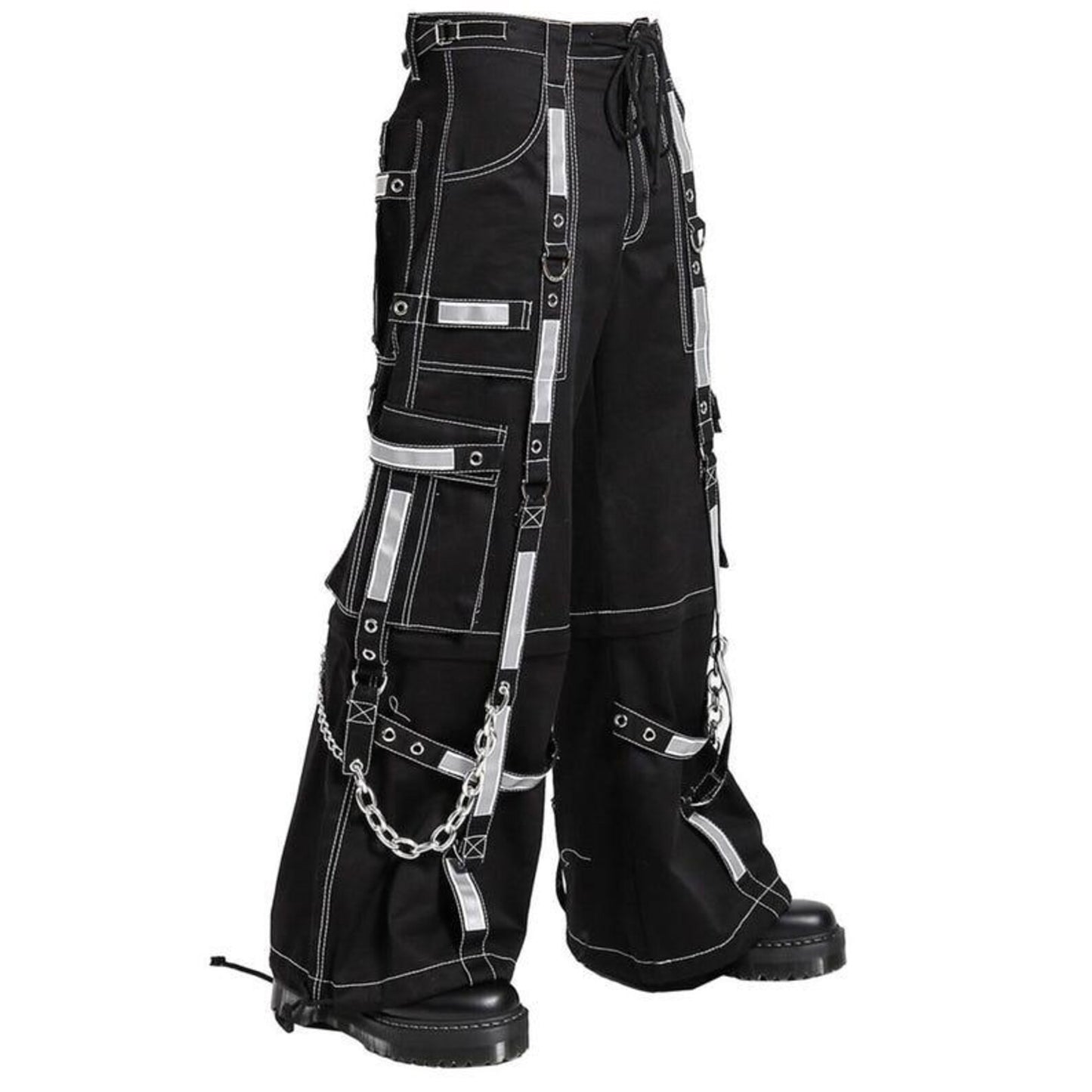 Cyberpunk Gothic Cargo Pants: Reflective Straps, Chains - Rave Festival Wear