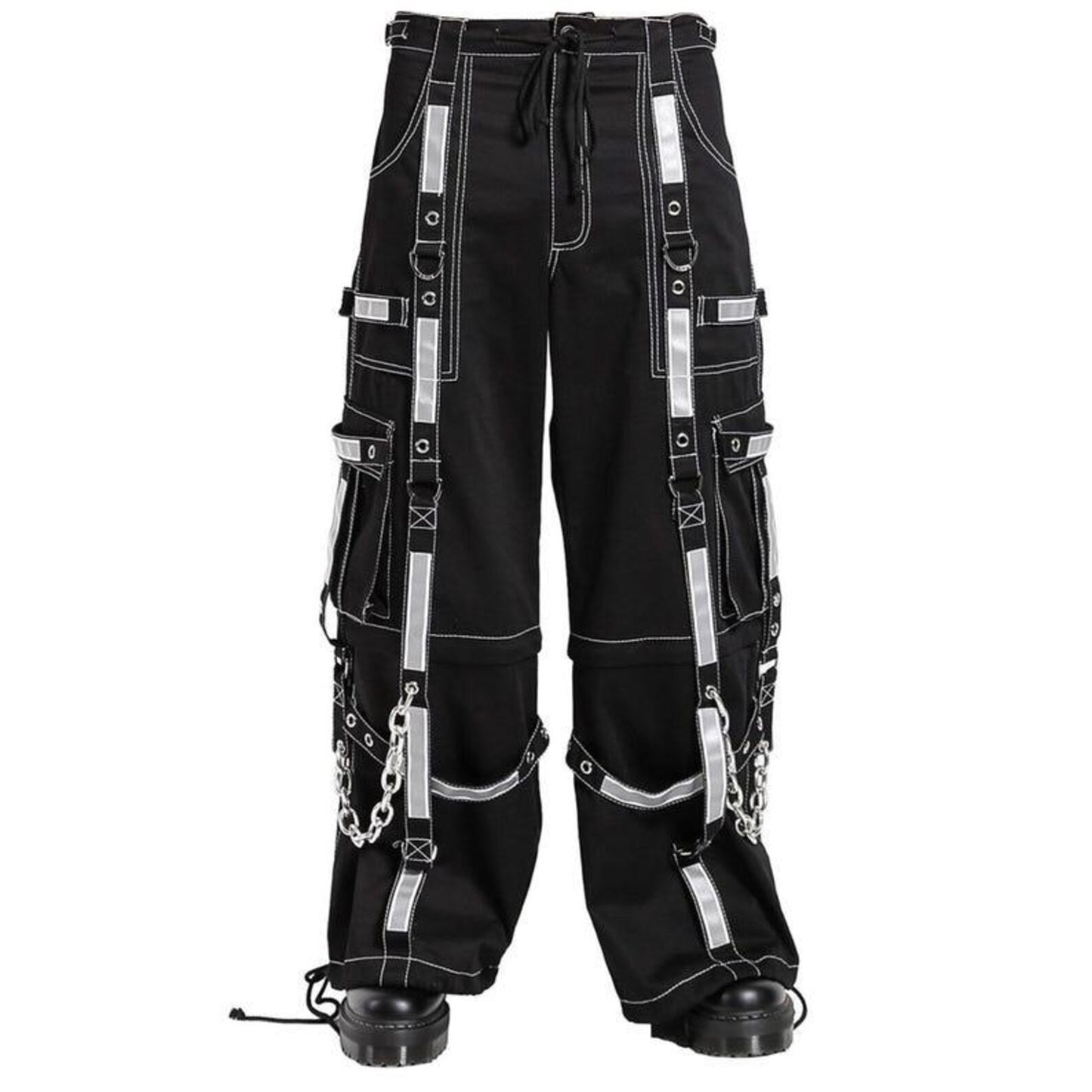 Cyberpunk Gothic Cargo Pants: Reflective Straps, Chains - Rave Festival Wear