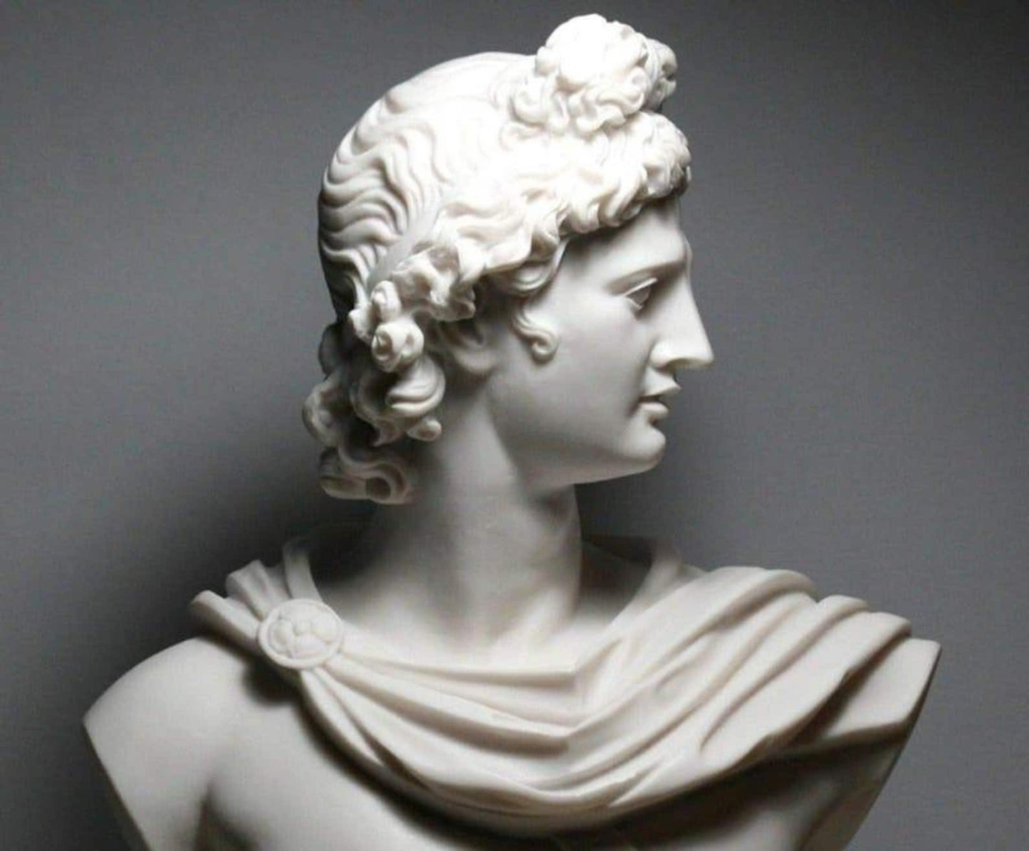 Handcrafted Apollo Bust Statue: Greek Roman Sculpture, Marble Stone & Resin