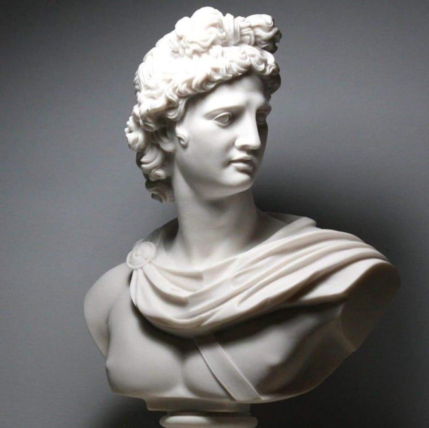 Handcrafted Apollo Bust Statue: Greek Roman Sculpture, Marble Stone & Resin