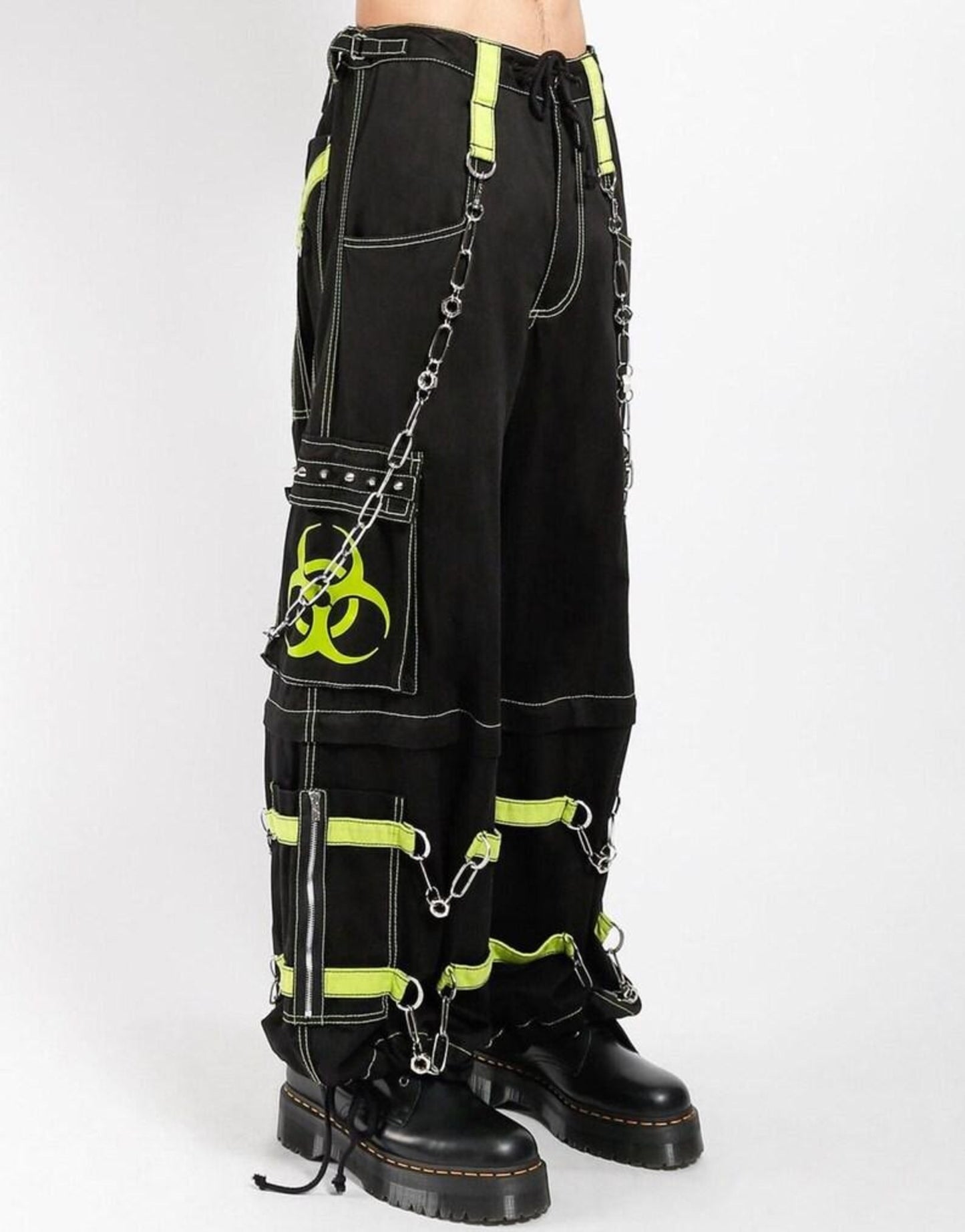 Gothic Cargo Pants with Neon Green Chains | Cyberpunk Streetwear
