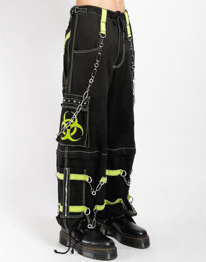 Gothic Cargo Pants with Neon Green Chains | Cyberpunk Streetwear