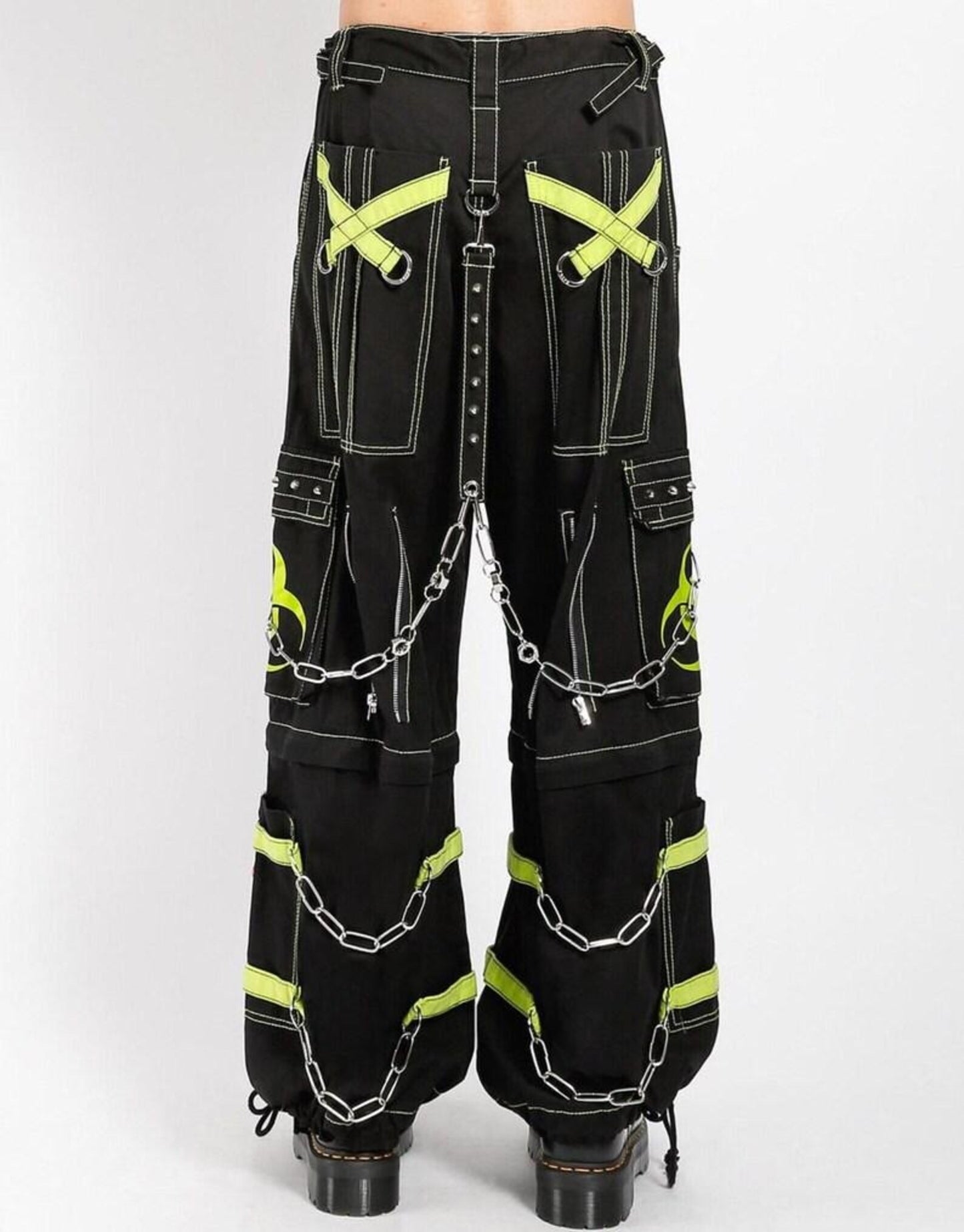 Gothic Cargo Pants with Neon Green Chains | Cyberpunk Streetwear