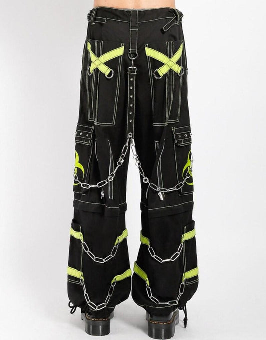 Gothic Cargo Pants with Neon Green Chains | Cyberpunk Streetwear