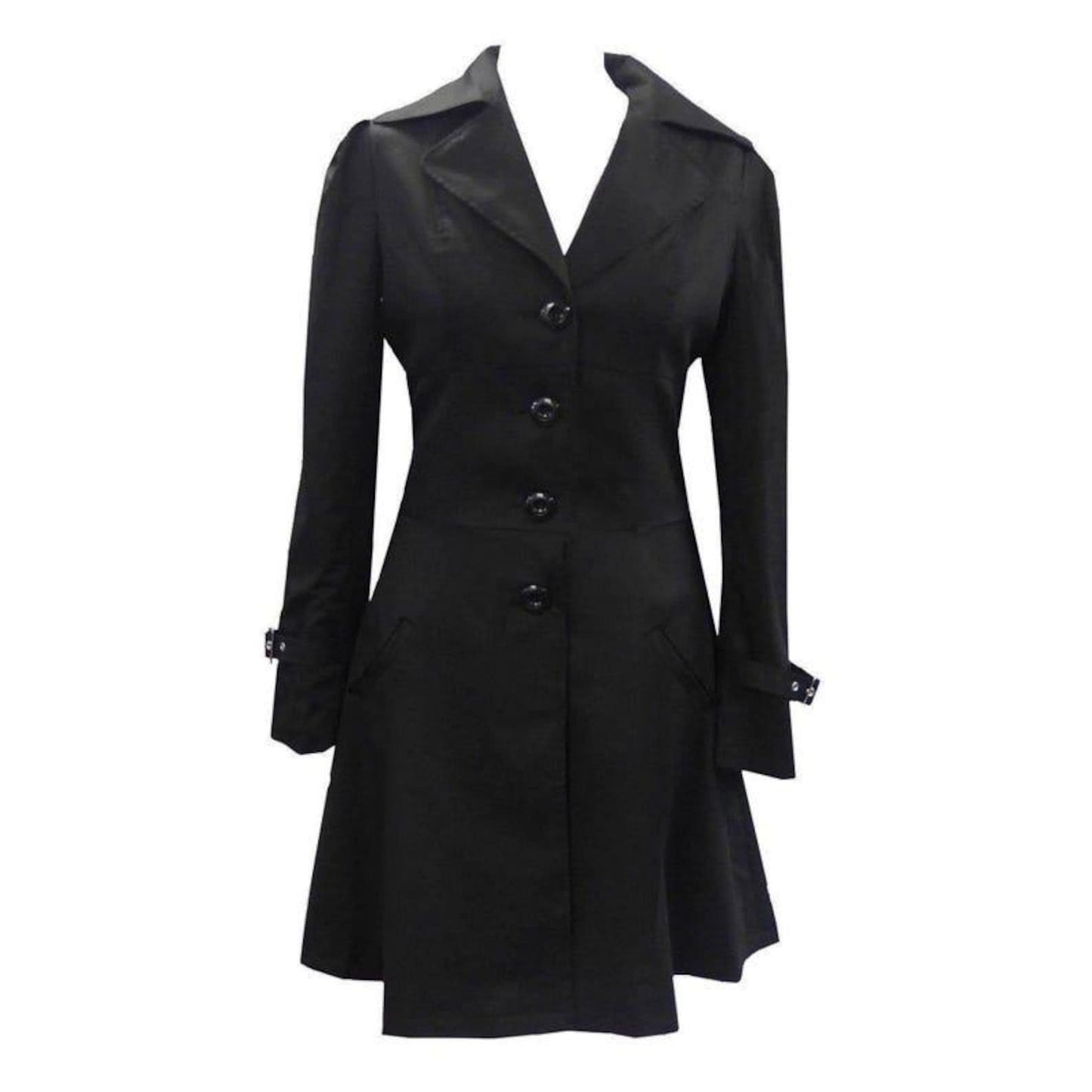 Black Glossy Vinyl Trench Coat | Women's Punk Goth Lace-Up Jacket