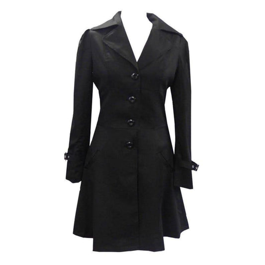 Black Glossy Vinyl Trench Coat | Women's Punk Goth Lace-Up Jacket
