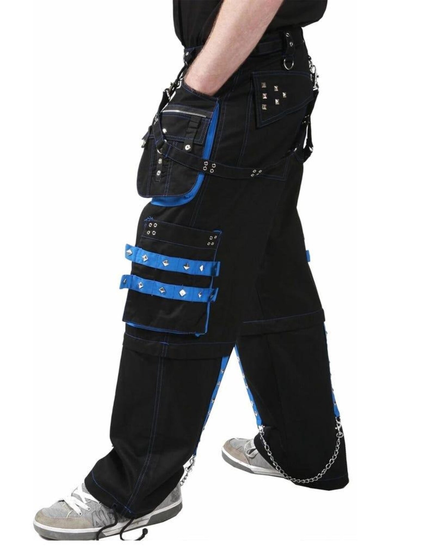 Punk Cargo Pants: Black & Blue Tactical Trousers with Straps