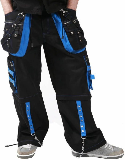 Punk Cargo Pants: Black & Blue Tactical Trousers with Straps