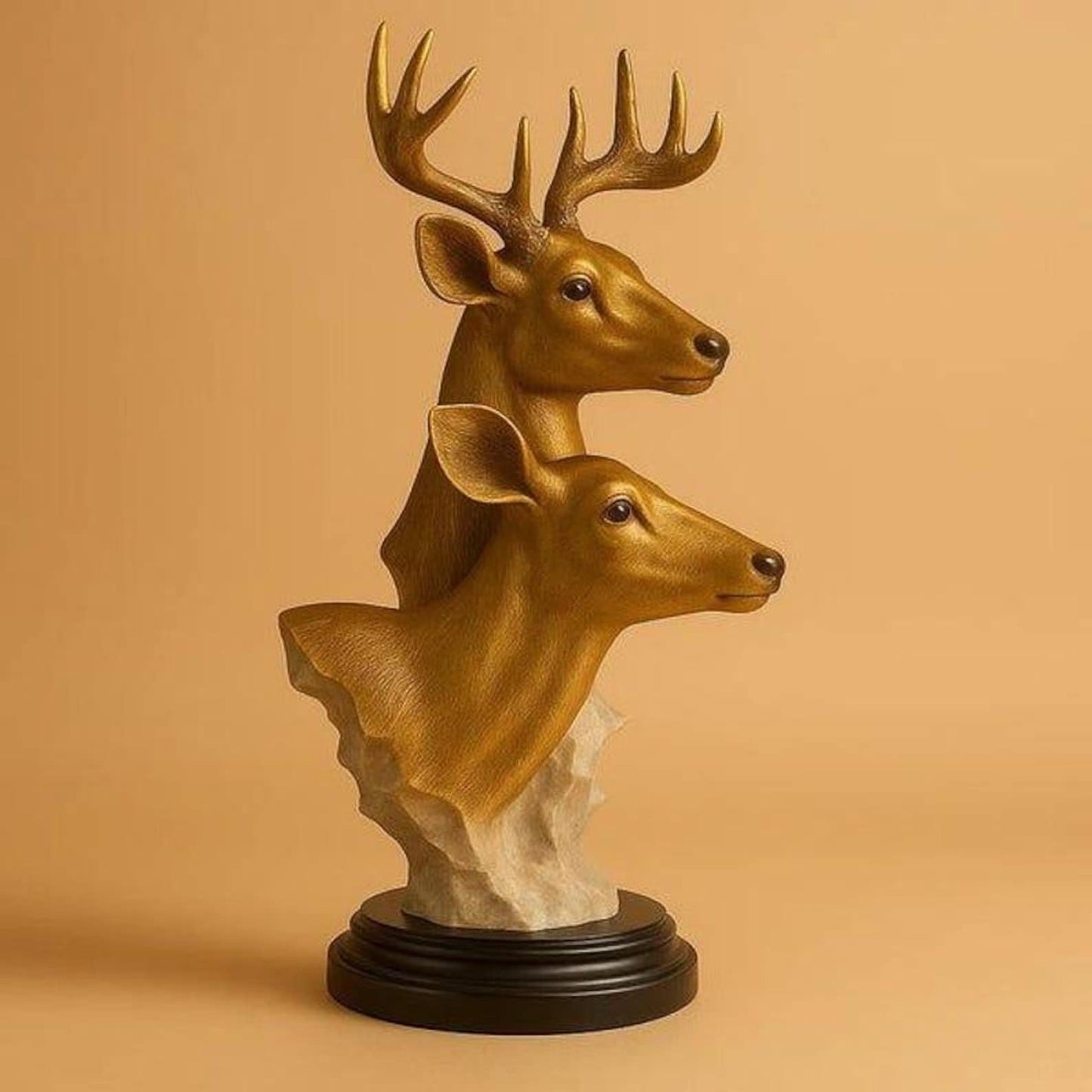 Handmade Gold Resin Stag and Doe Sculpture: Rustic Wildlife Art