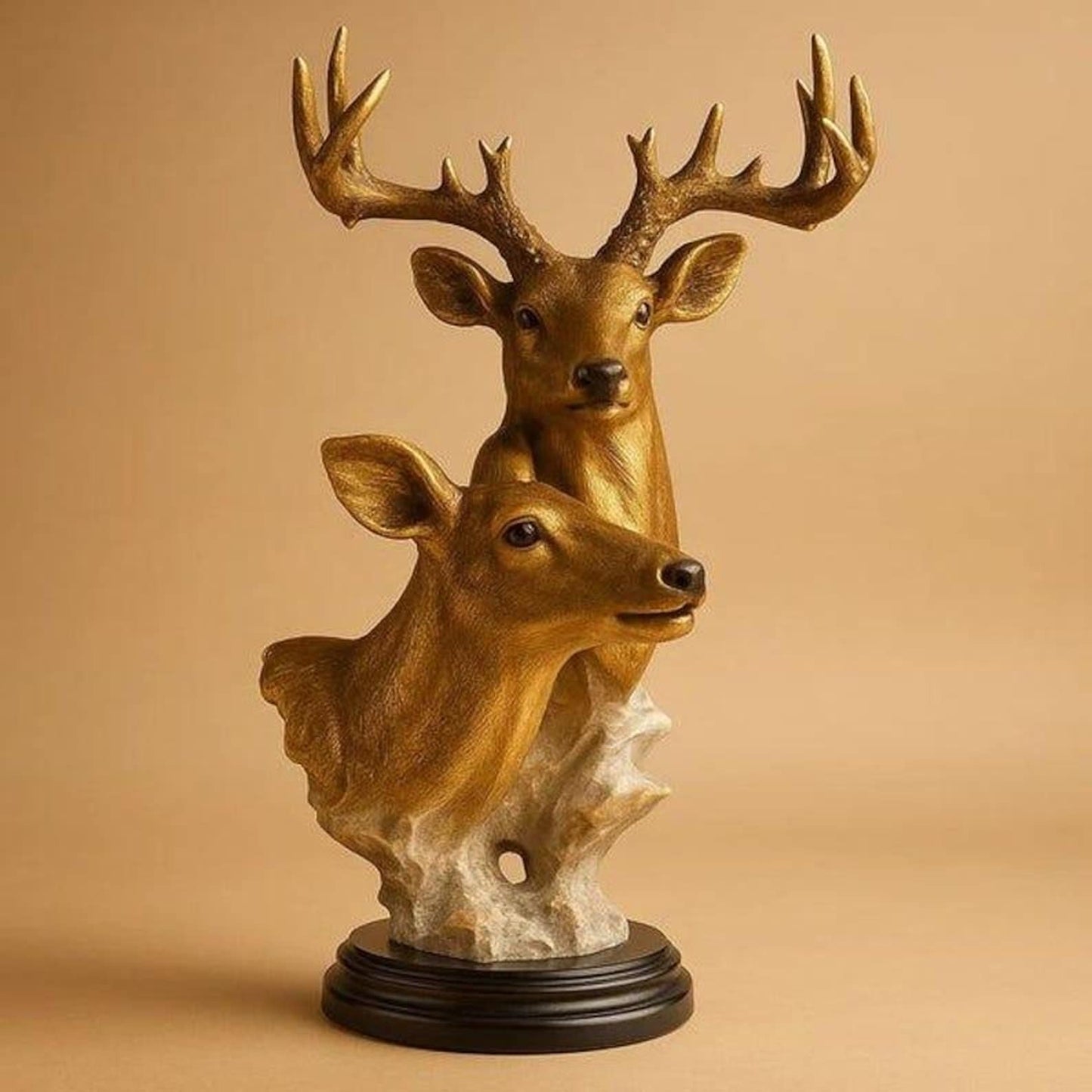 Handmade Gold Resin Stag and Doe Sculpture: Rustic Wildlife Art