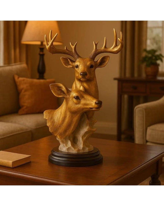 Handmade Gold Resin Stag and Doe Sculpture: Rustic Wildlife Art