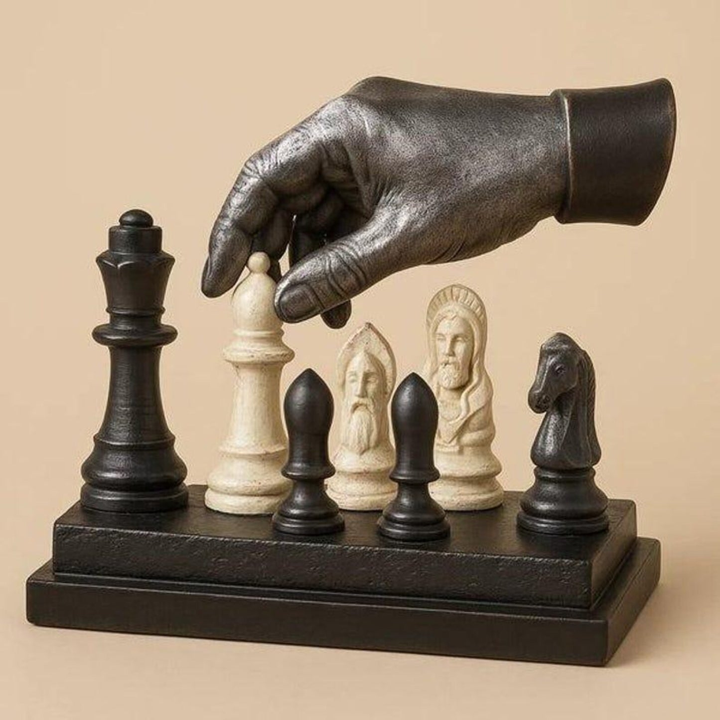 Handmade Sculpted Hand Chess Set: Polyresin Checkmate Art