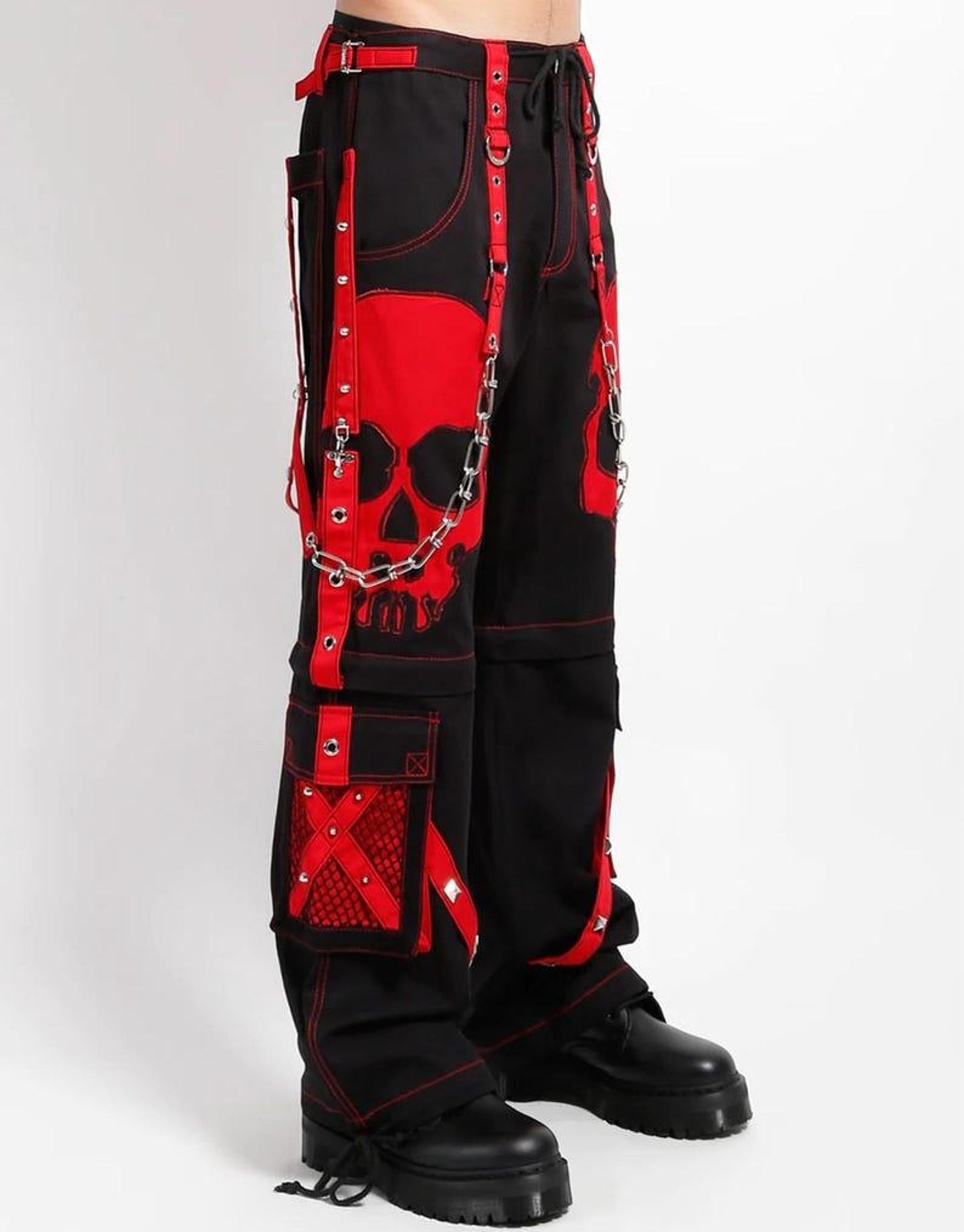 Men's Gothic Big Red Scare Super Skull Pants | Dark Street Punk Rock Goth Trousers |