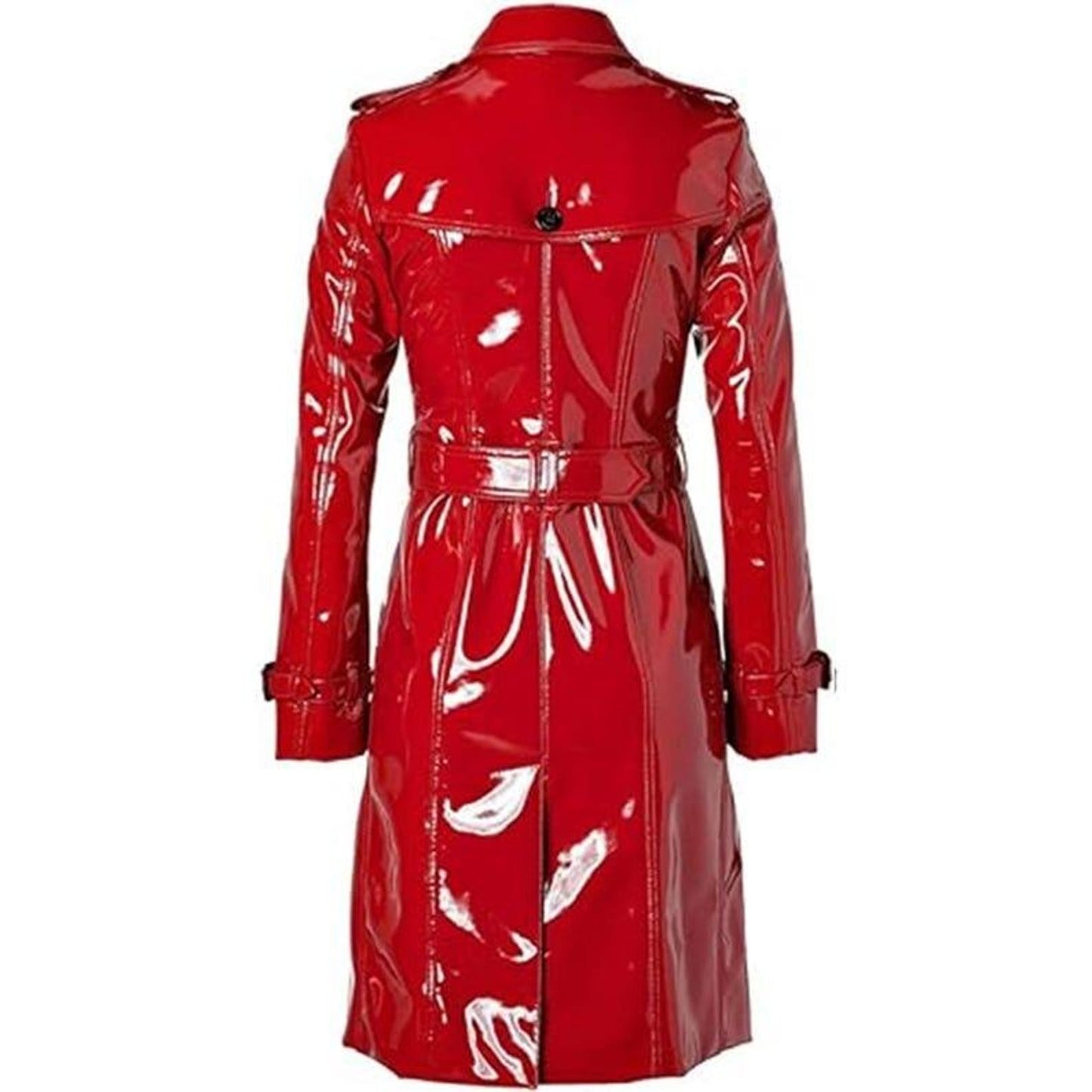 Red PVC Leather Raincoat: Glossy Lightweight Trench Coat
