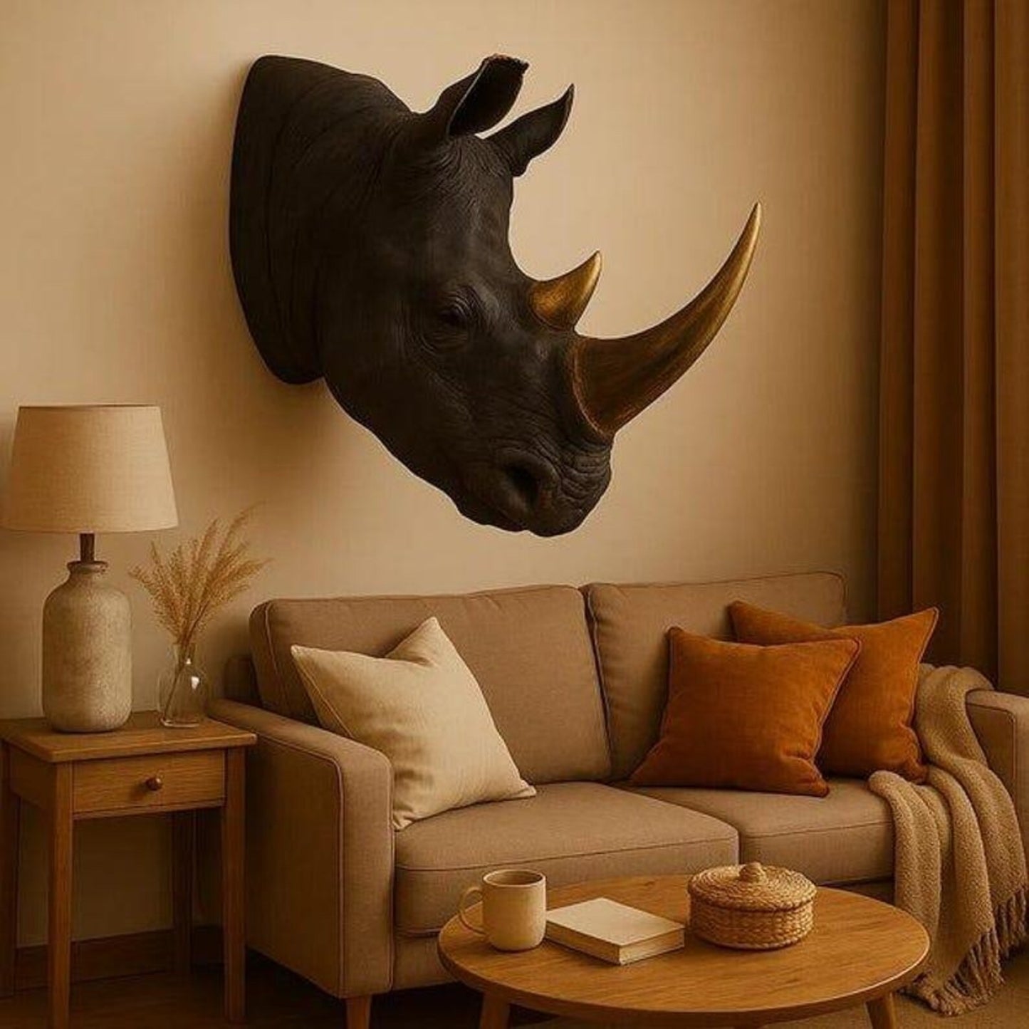 Rhino Crest Wall Sculpture | Handmade Wildlife Wall Art | Modern Decorative Statement Piece
