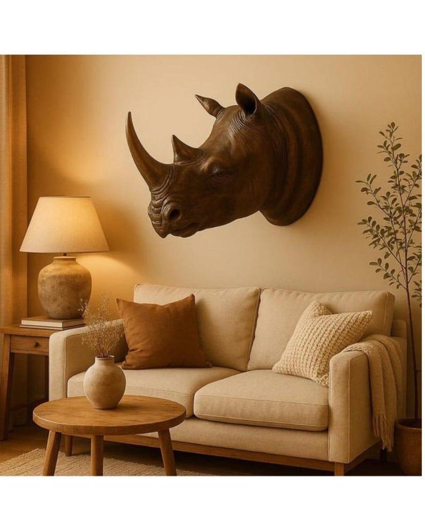 Rhino Crest Wall Sculpture | Handmade Wildlife Wall Art | Modern Decorative Statement Piece
