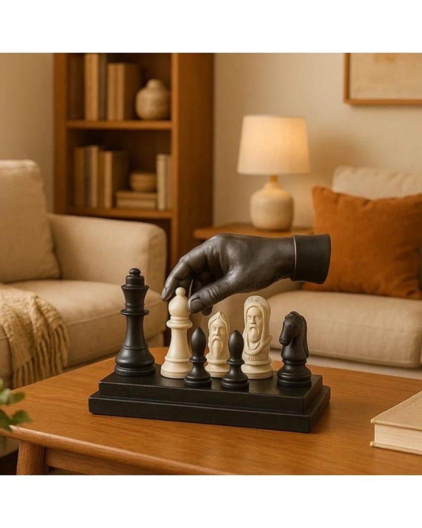 Handmade Sculpted Hand Chess Set: Polyresin Checkmate Art