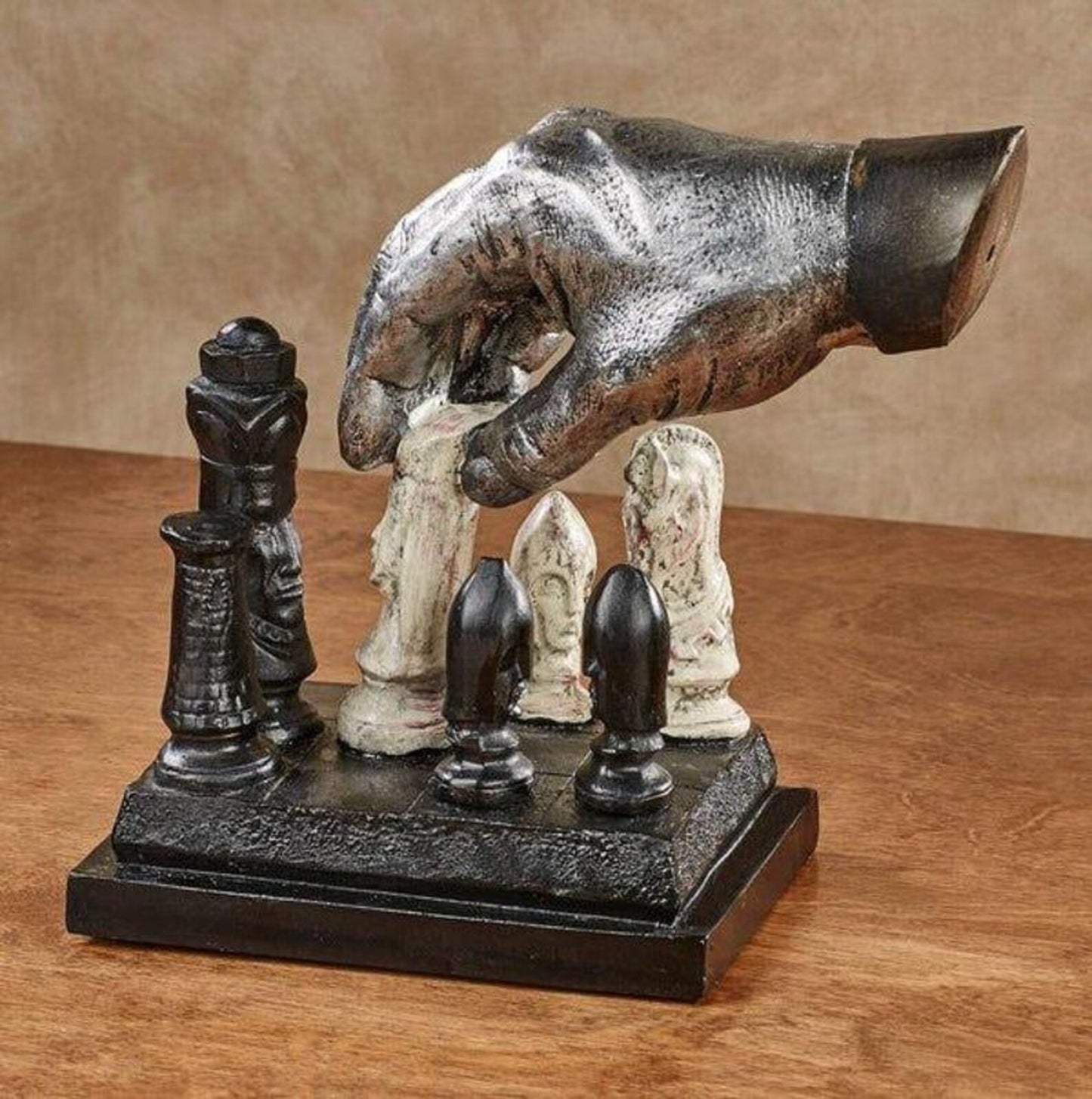 Handmade Sculpted Hand Chess Set: Polyresin Checkmate Art