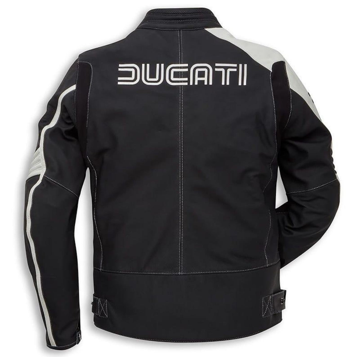 Ducati Corse Leather Motorcycle Jacket: Black & White Biker Racing Gear