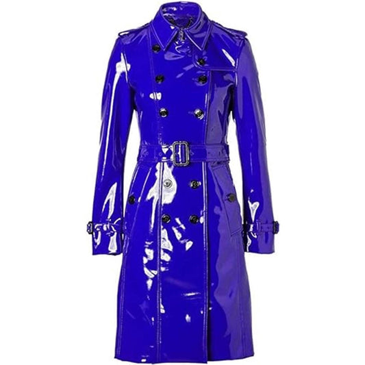 Blue Glossy Vinyl Trench Coat: Punk Goth Outerwear