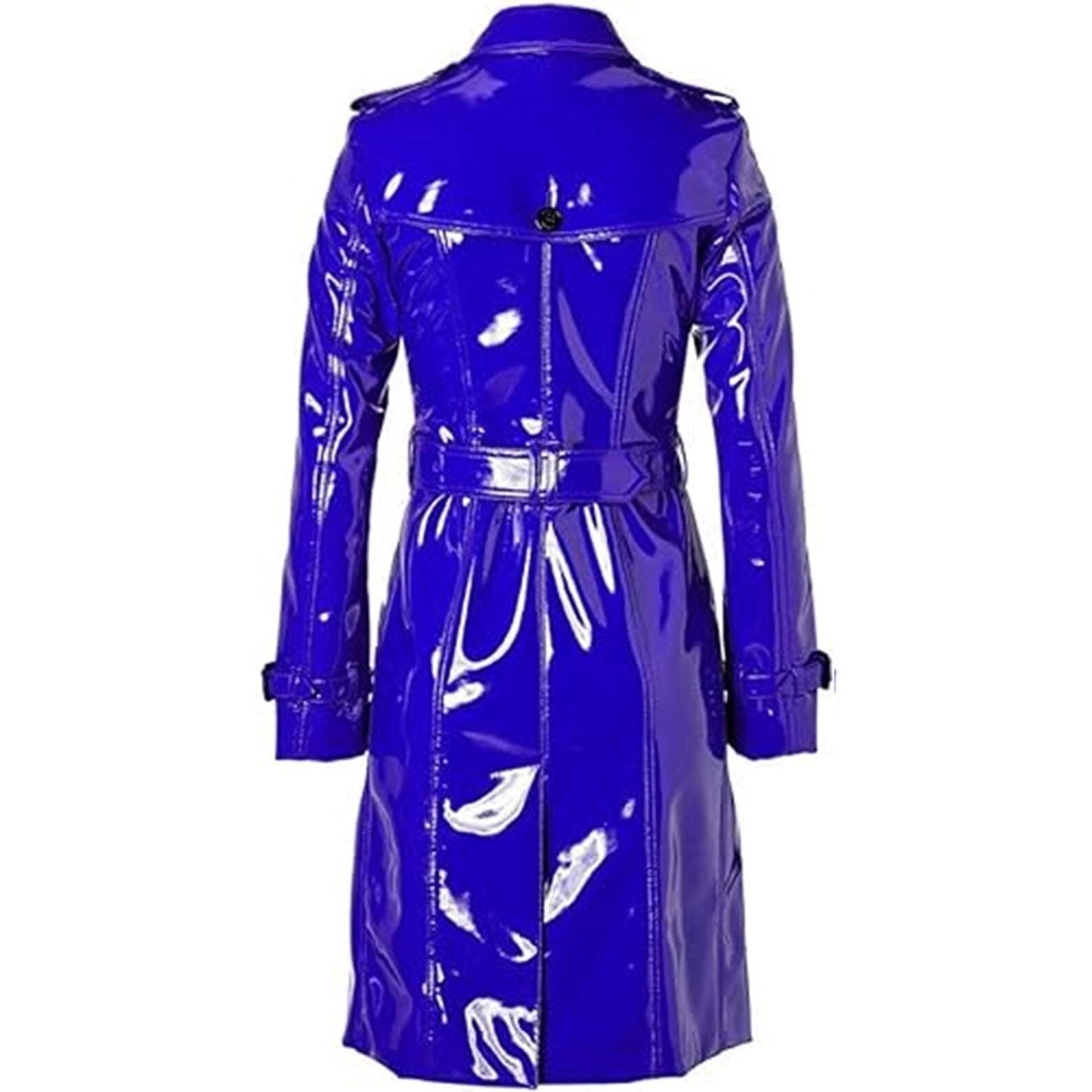 Blue Glossy Vinyl Trench Coat: Punk Goth Outerwear