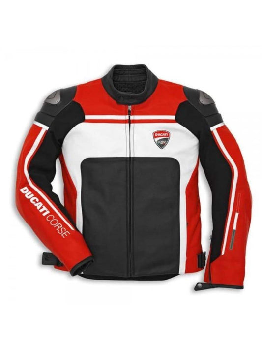Ducati Corse C2 Leather Motorcycle Jacket: CE Armored Cowhide Biker Gear